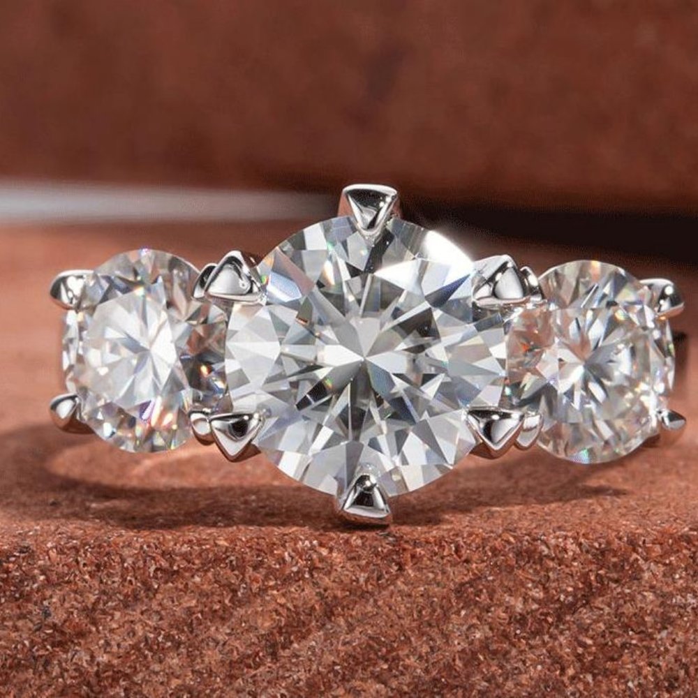 Certified 5ct. t.w. Moissanite Diamond Three Stone Engagement Ring NEW - Picture 13 of 17